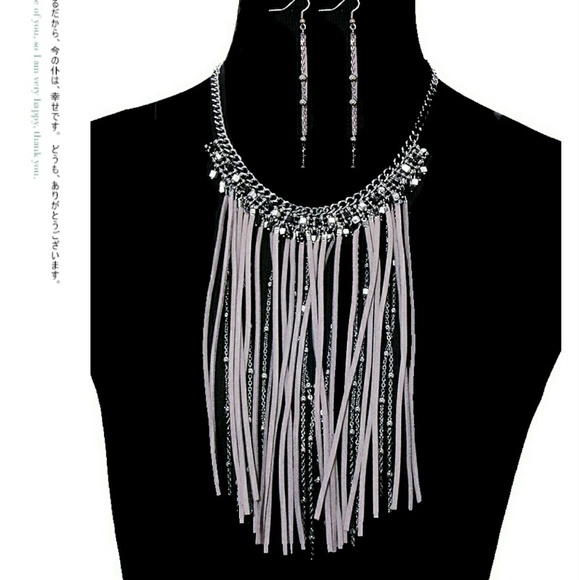 Hematite Grey Sueded Choker/Earring Set - Picture 4 of 8